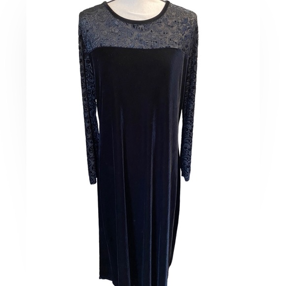 VINTAGE Jacqueline Ferrar Size 14 Black Maxi Velour Dress Sheer Lace De… - Picture 1 of 12